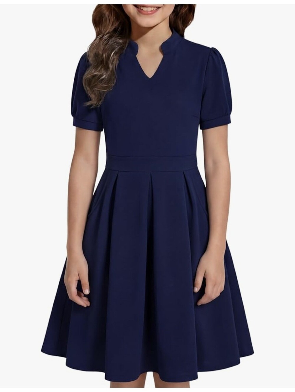 NWOT Girl's Navy Blue Puff Sleeve Dress - 10Y
